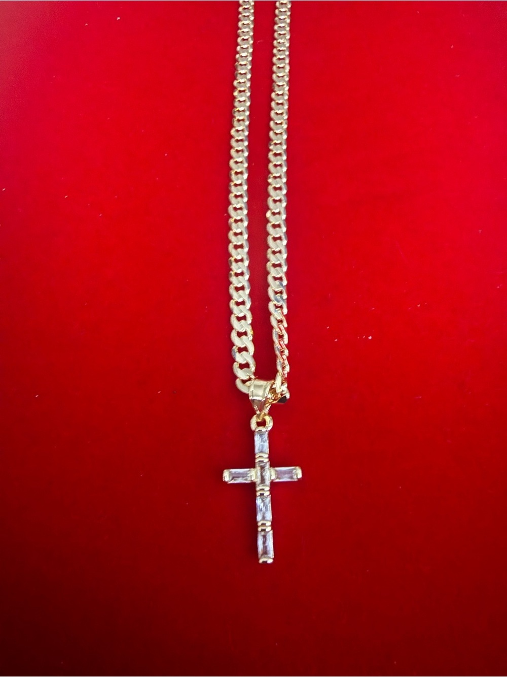 17 Inch Cuban Cross Pendant Necklace 18K Dipped 5.4mm AAA CZ